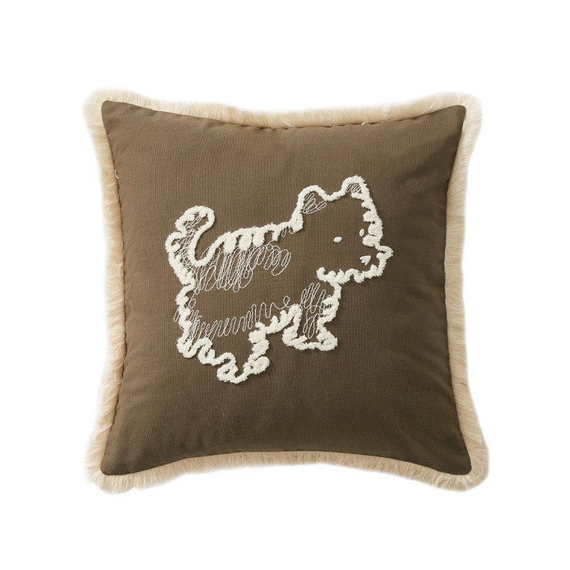Cotton canvas cushion with embroidered dog motif