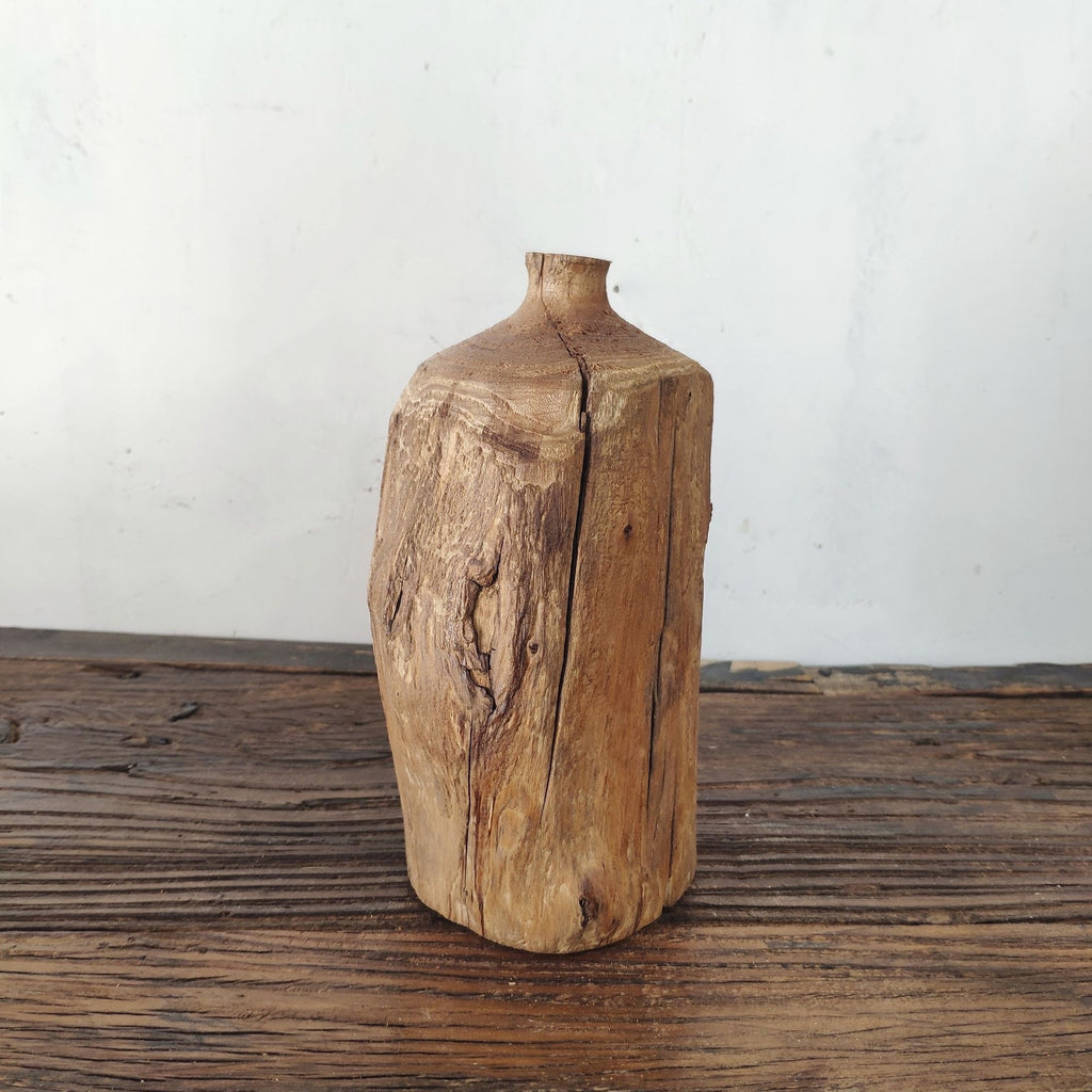 Wabi-sabi solid wood vase, natural wood colour