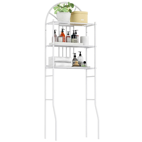 3-tier bathroom shelf styled with plants and towels