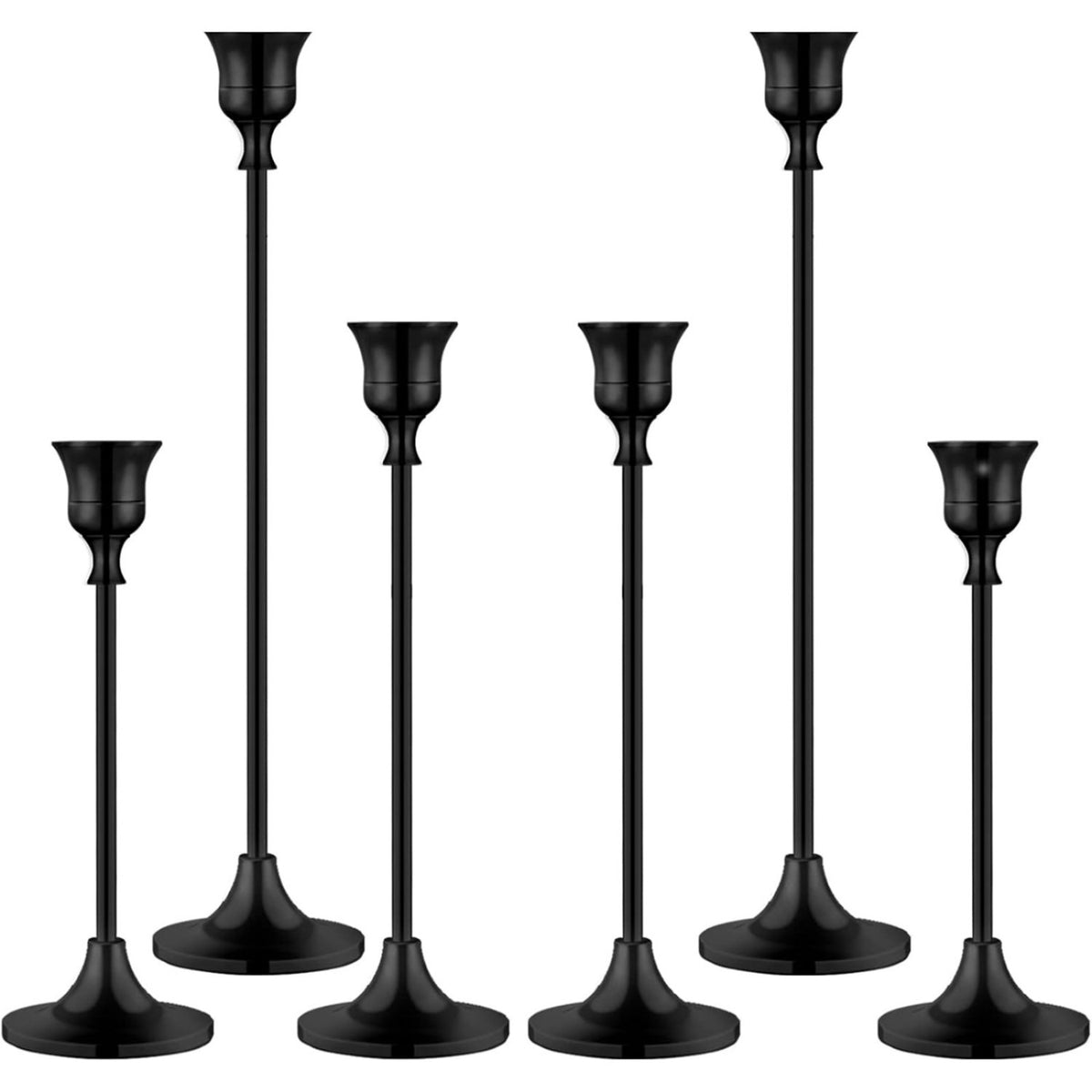 Black metal candelabra with lit candles