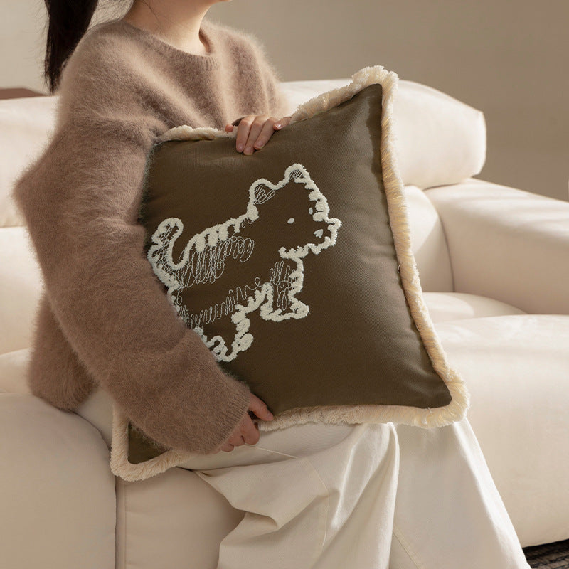 Olive canvas cushion held up